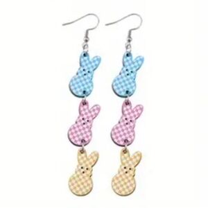 Colorful Gingham Bunny Earrings